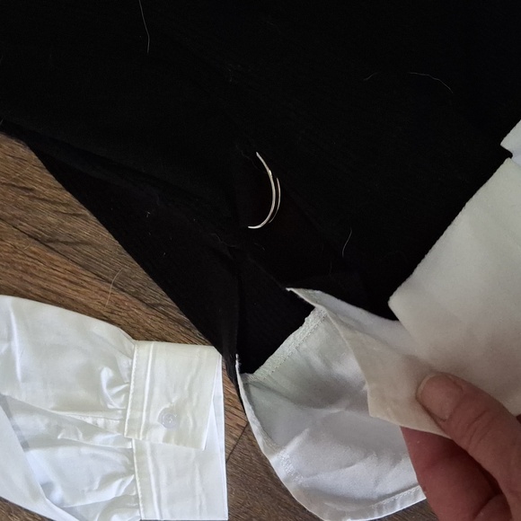 New 2 in 1 Solid Black Ribbed Knit Sweater Vest on White Button up Top. - Picture 4 of 8